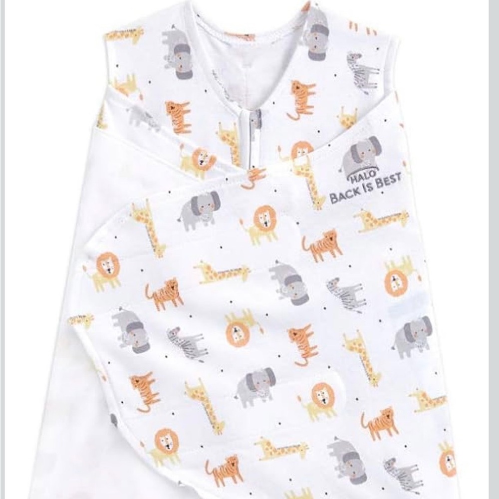Halo White Sleep Sack with Yellow, Orange and Gray Safari Print- premie size
